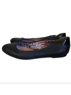 Pink & Pepper Black Textured Faux Patent Leather Flats Size 8.5